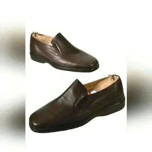 NWOB BALLY BROWN CALFSKIN LEATHER ROGADO SQUARE TOE SLIP ON LOAFERS 10EEE ITALY